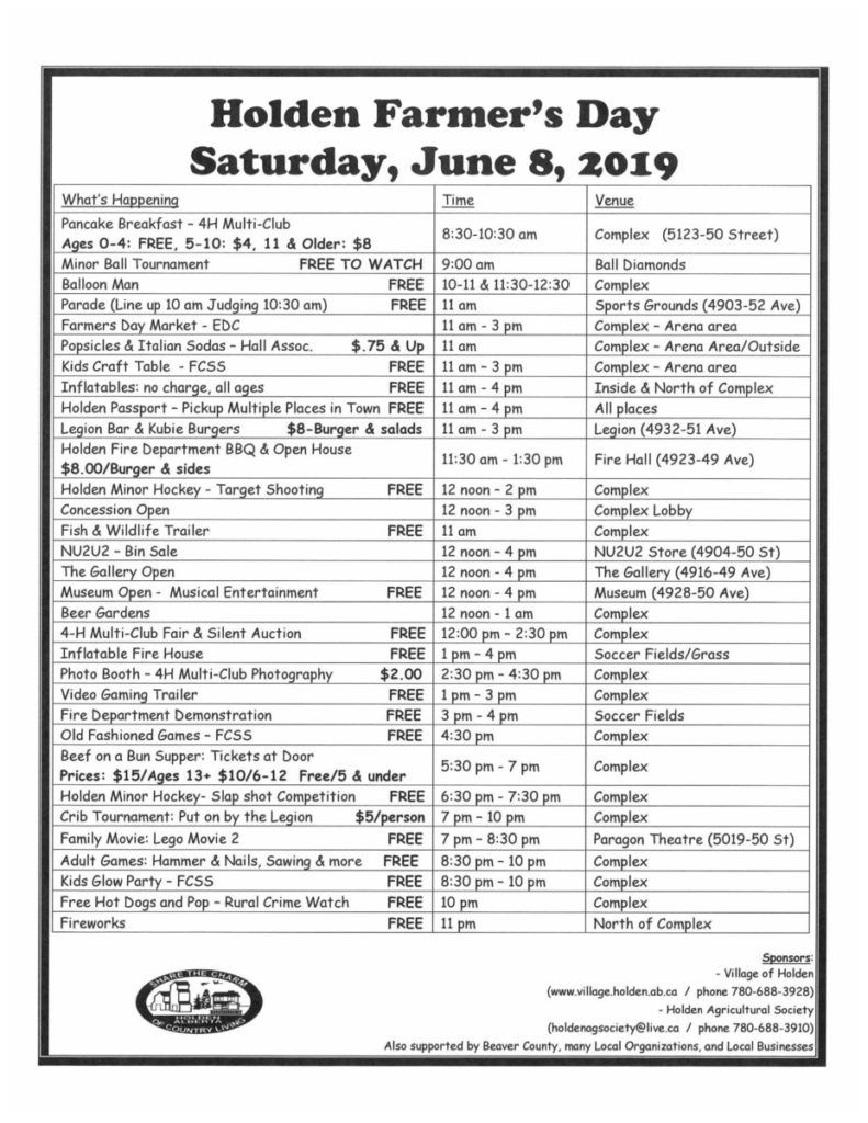 Farmers Day Schedule Village of Holden
