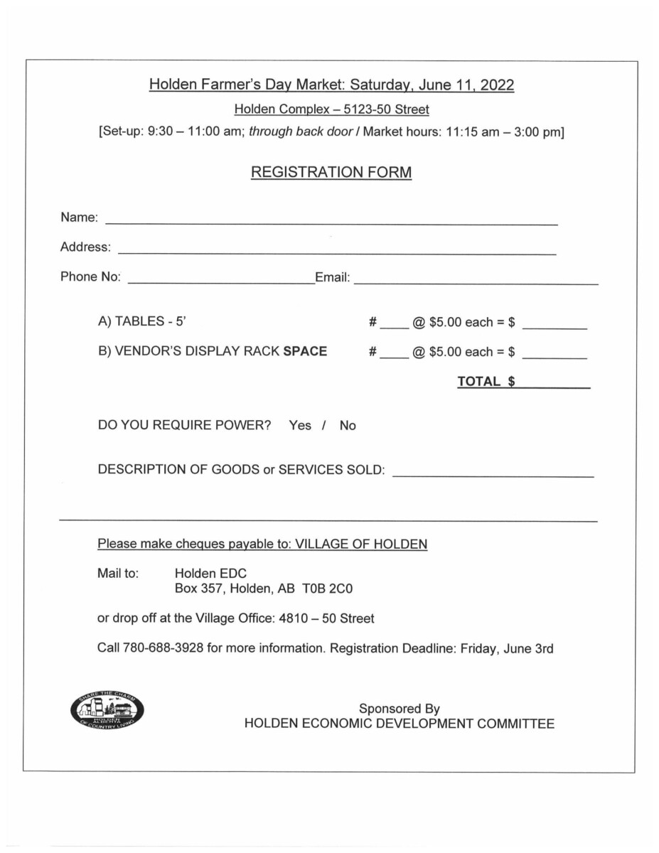 2022 Farmers day Market registration is now OPEN! Village of Holden